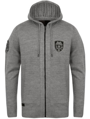 Izy Military Zip Up Hooded Cardigan in Mid Grey Marl - Dissident
