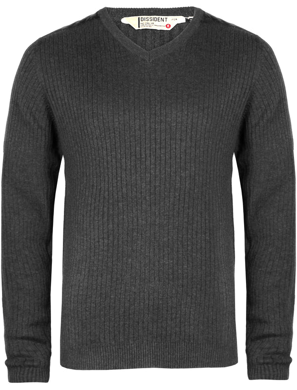 Dissident Julian charcoal leather shoulder v neck jumper