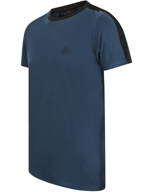 Kara Cotton Jersey T-Shirt with Tape Detail Sleeves In Sargasso Blue - Dissident