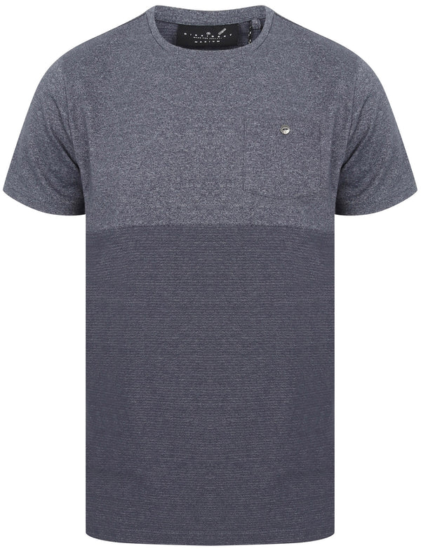 Kiku Block Design Cotton Jersey T-Shirt with Chest Pocket In Denim - Dissident