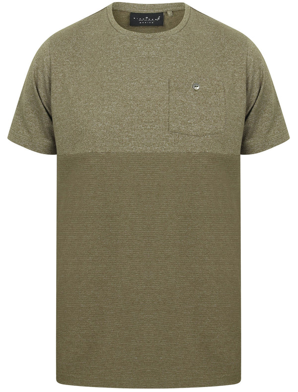 Kiku Block Design Cotton Jersey T-Shirt with Chest Pocket In Turtle Khaki - Dissident