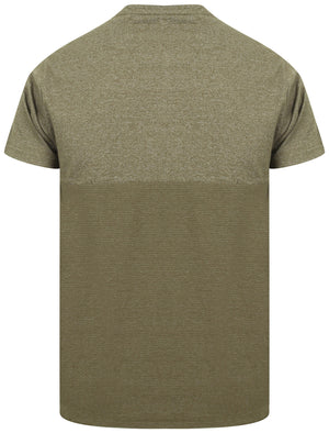Koku Block Design Henley Neck T-Shirt with Chest Pocket In Turtle Khaki - Dissident