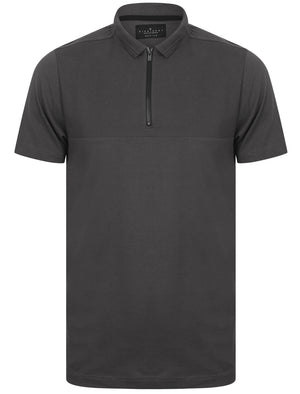 Ligett Textured Polo Shirt with Zip Collar In Asphalt Grey - Dissident