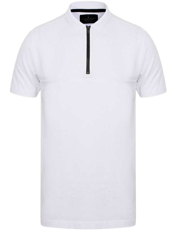 Ligett Textured Polo Shirt with Zip Collar In Optic White - Dissident