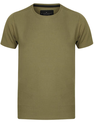 Lukin Waffle Textured Crew Neck T-Shirt In Olive Khaki - Dissident