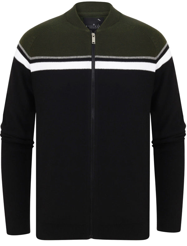 Magic Colour Block Baseball Style Zip Up Cardigan in Black - Dissident