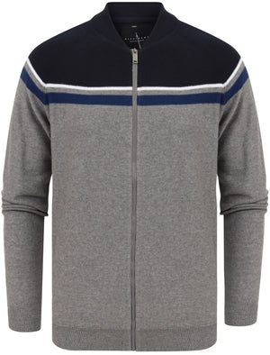 Magic Colour Block Baseball Style Zip Up Cardigan in Mid Grey Marl - Dissident