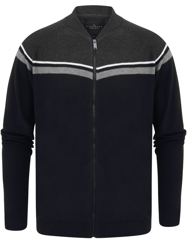 Magic Colour Block Baseball Style Zip Up Cardigan in Navy - Dissident