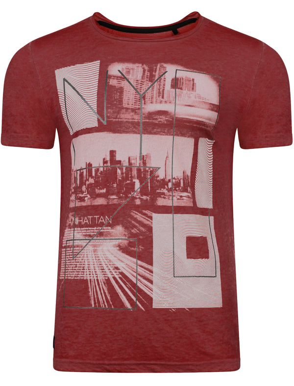 Manhatburn Motif Burnout T-Shirt in Bordeaux - Dissident