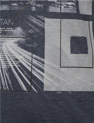 Manhatburn Motif Burnout T-Shirt in Slate Blue - Dissident