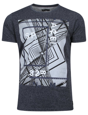 Matronic Motif Cotton T-Shirt in Navy Grindle - Dissident