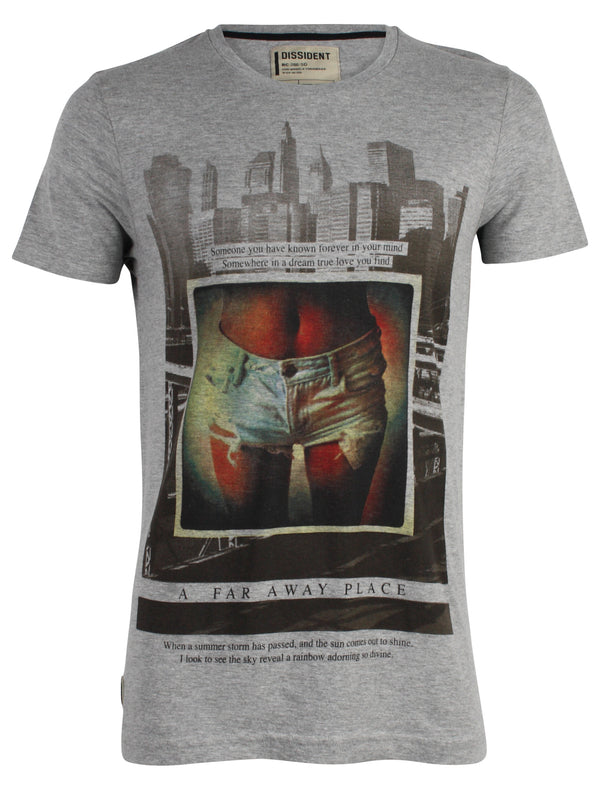 Midriff Motif Crew Neck T-Shirt in Light Grey Marl - Dissident