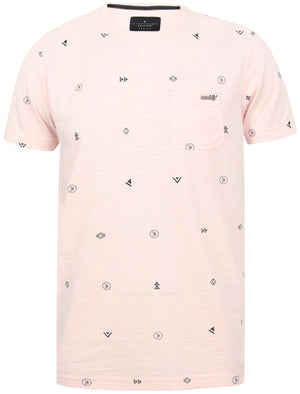 Mikio Symbol Print Cotton Slub T-Shirt with Chest Pocket In Blushing Pink - Dissident