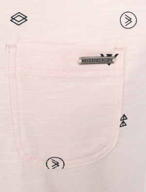Mikio Symbol Print Cotton Slub T-Shirt with Chest Pocket In Blushing Pink - Dissident