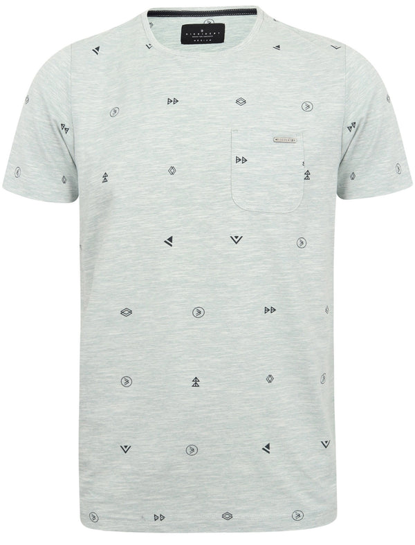Mikio Symbol Print Cotton Slub T-Shirt with Chest Pocket In Green - Dissident