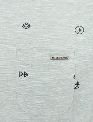 Mikio Symbol Print Cotton Slub T-Shirt with Chest Pocket In Green - Dissident