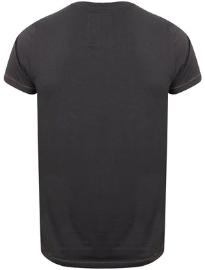 Millcham V Neck T-Shirt with Chambray Detail in Slate Blue - Dissident