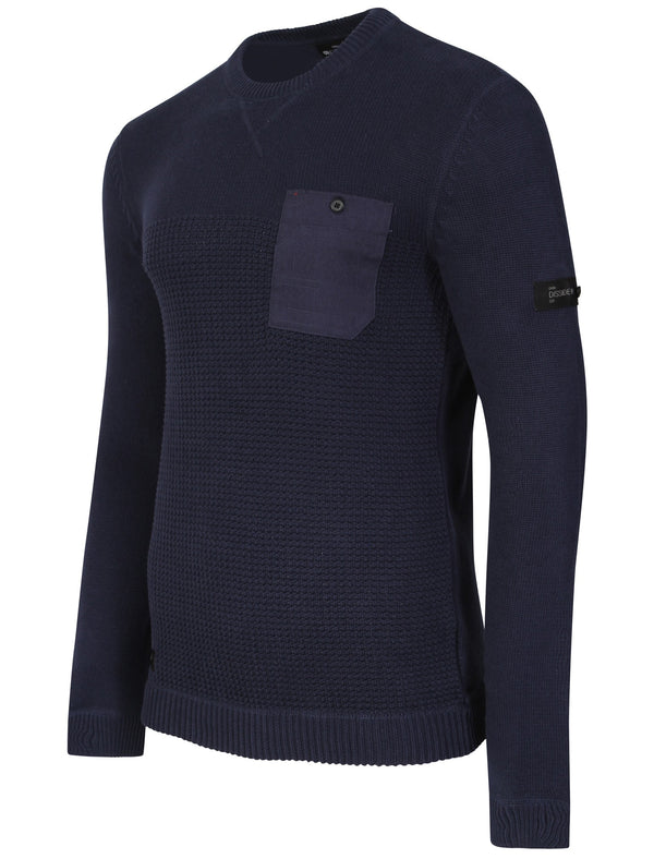Miller Cable Knit Jumper with Pocket in Midnight Blue - Dissident