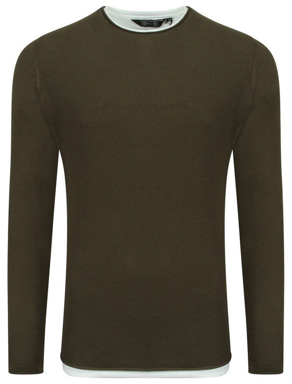 Misty Mock T-Shirt Insert Textured Jumper in Amazon Khaki - Dissident