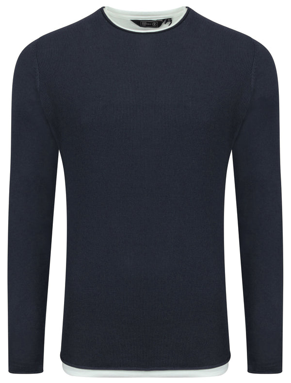 Misty Mock T-Shirt Insert Textured Jumper in Midnight Blue - Dissident