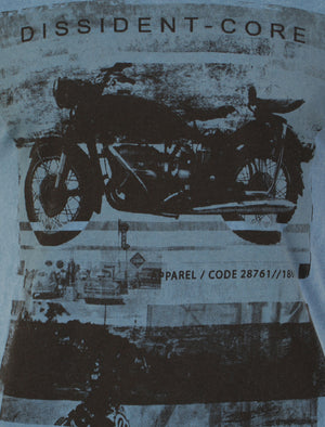 Motlybike Distressed T-Shirt In Vintage Blue - Dissident