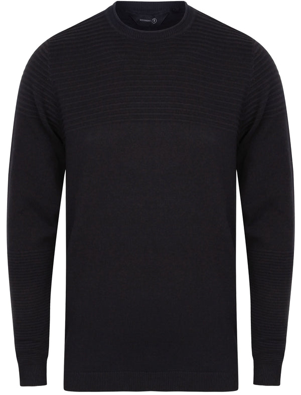 Neston Crew Neck Ripple Knit Jumper in Dark Navy - Dissident