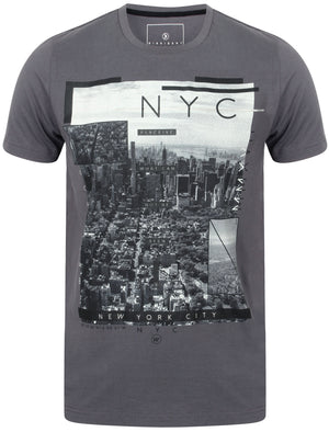 NY High Motif Cotton Crew Neck T-Shirt In Slate - Dissident