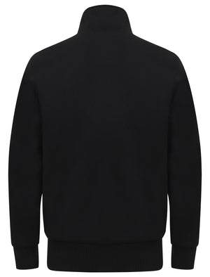Percy Funnel Neck Zip Through Chunky Sweat With Borg Lining In Jet Black - Dissident