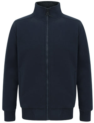 Percy Funnel Neck Zip Through Chunky Sweat With Borg Lining In Iris Navy - Dissident