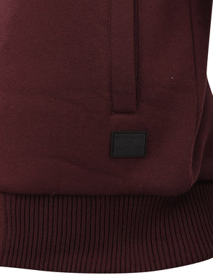 Percy Funnel Neck Zip Through Chunky Sweat With Borg Lining In Sassafras Wine - Dissident