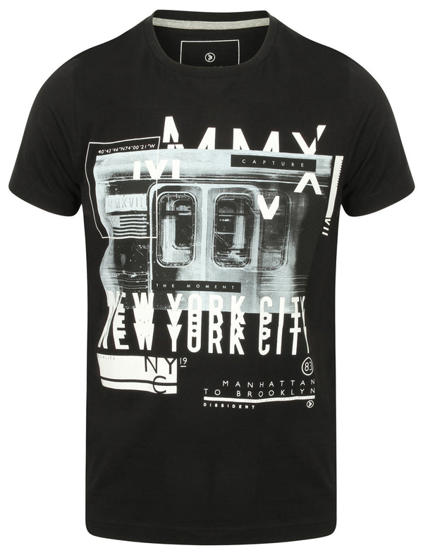 Platform Motif Print Cotton T-Shirt In Jet Black - Dissident