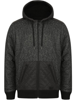 Quilter Borg Lined Zip Through Hoodie with Quilted Panels in Black Fleck - Dissident