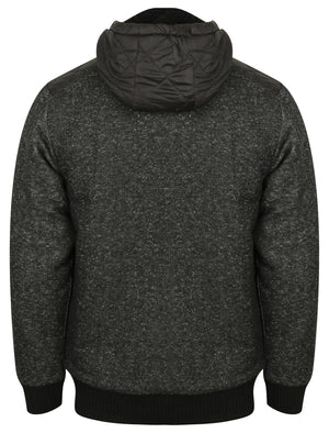 Quilter Borg Lined Zip Through Hoodie with Quilted Panels in Black Fleck - Dissident