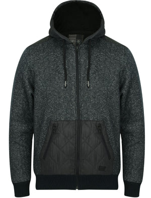 Quilter Borg Lined Zip Through Hoodie with Quilted Panels in Blue Fleck - Dissident