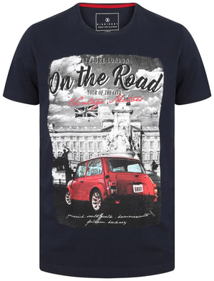 Roadie Motif Print Cotton Jersey T-Shirt In Sky Captain Navy - Dissident