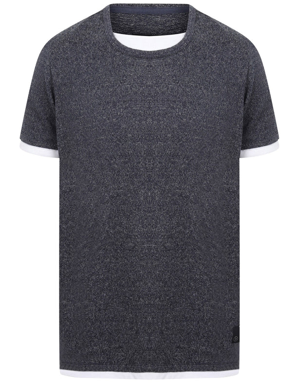 Sam Soft Melange Top With Mock T-Shirt Insert In Navy Marl - Dissident