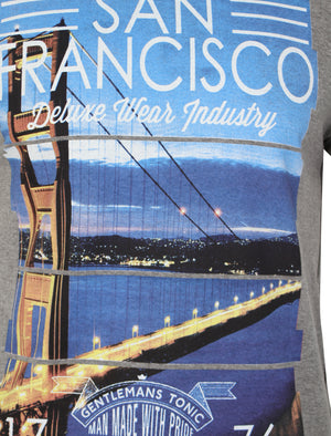 San Fran Motif T-Shirt in Mid Grey Marl - Dissident