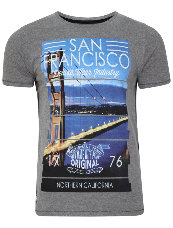 San Fran Motif T-Shirt in Mid Grey Marl - Dissident