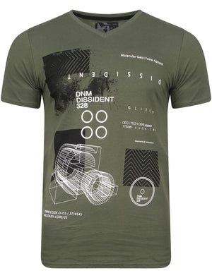 Screemer Motif V Neck T-Shirt in Thyme - Dissident