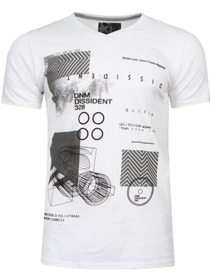 Screemer Motif V Neck T-Shirt in Optic White - Dissident