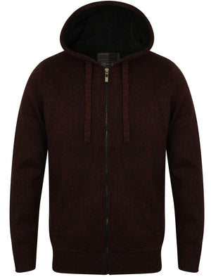 Spector Knitted Zip Through Hoodie with Borg Lining in Black / Oxblood - Dissident
