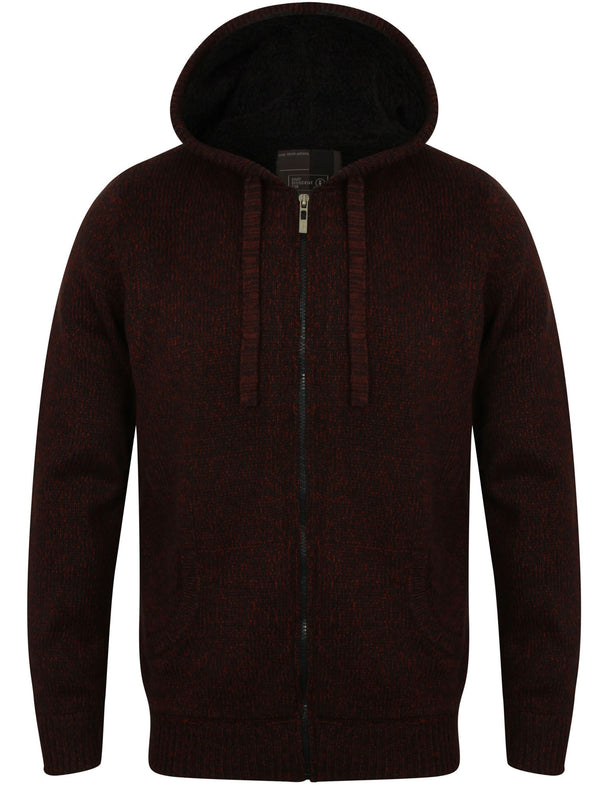 Spector Knitted Zip Through Hoodie with Borg Lining in Black / Oxblood - Dissident