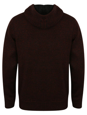 Spector Knitted Zip Through Hoodie with Borg Lining in Black / Oxblood - Dissident