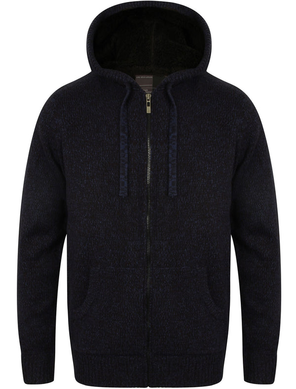 Spector Knitted Zip Through Hoodie with Borg Lining in Dark Navy / Blue - Dissident
