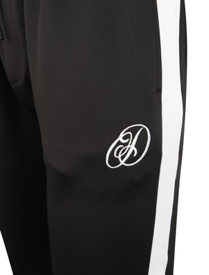 Staten Tricot Cuffed Tracksuit Joggers with Side Panel In Jet Black - Dissident
