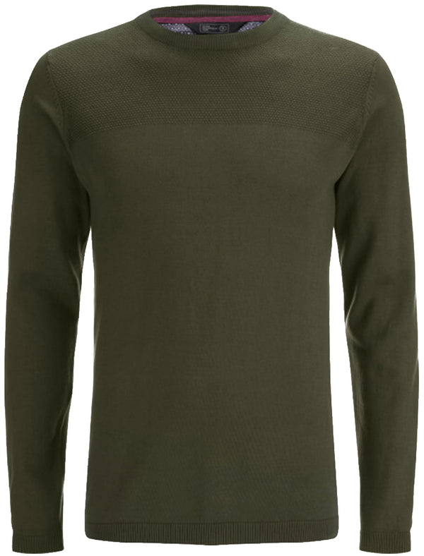 Stelios Knitted Jumper with Textured Yoke in Amazon Khaki - Dissident