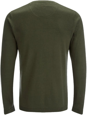 Stelios Knitted Jumper with Textured Yoke in Amazon Khaki - Dissident