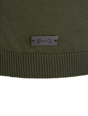 Stelios Knitted Jumper with Textured Yoke in Amazon Khaki - Dissident