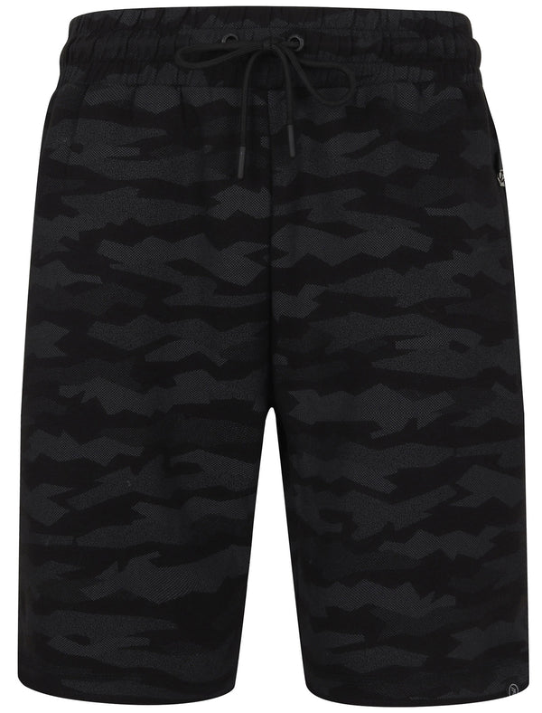 Tracks Jagged Camo Print Jogger Shorts in Black- Dissident