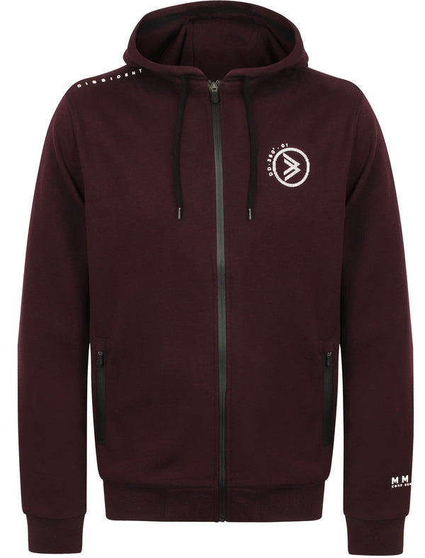 Tromso Zip Through Brush Back Fleece Hoodie In Eggplant - Dissident